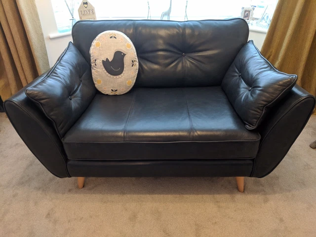DFS FRENCH CONNECTION Zinc Blue Leather Cuddler Sofa