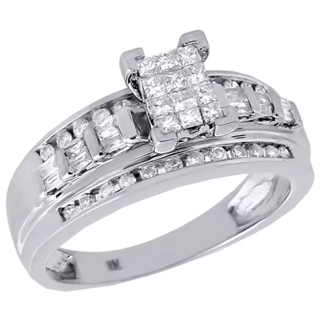 10K White Gold Ladies Princess Cut Diamond Wedding Engagement Ring Set 0.50 Ct.