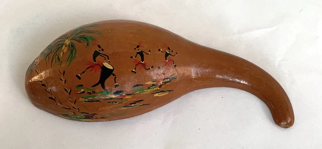 Tropical Native in Grass Skirt Playing Conga Drum w Dancers, HP Tiki MCM Gourd