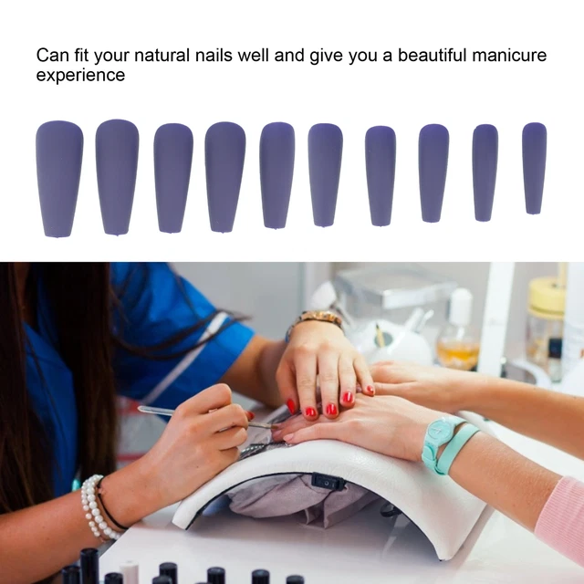 (N5355-10)10pc Long Coffin Glossy Fake Nails Artificial Press On Full Cover EMB