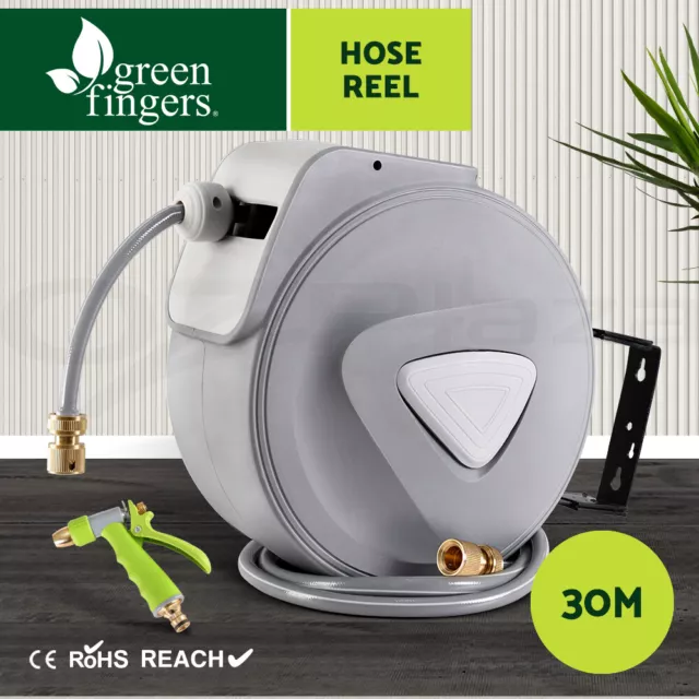 30M Retractable Hose Reel Garden Water Brass Auto Rewind Spray Gun