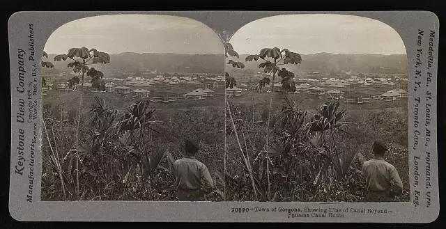 Panama Town of Gorgona, showing line of Canal beyond - Panama Cana - Old Photo