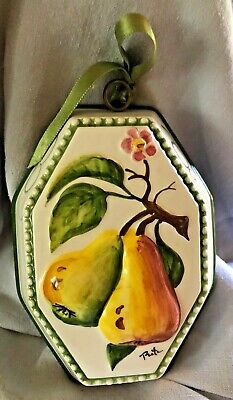 Casafina Wall Plaque Ceramic Pears on White & Green Hand Painted Italy 6.75" T