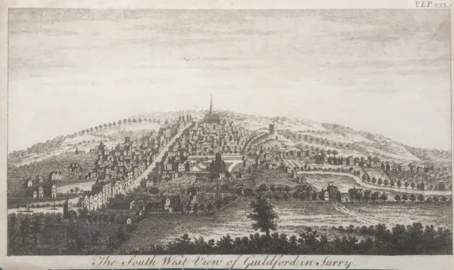1776 Antique Print; View of the City of Guildford, Surrey - Goadby