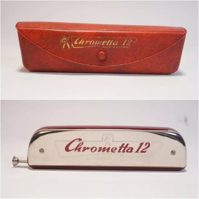 True Vintage original Hohner Chrometta 12 Mundharmonika inkl. rotem Etui