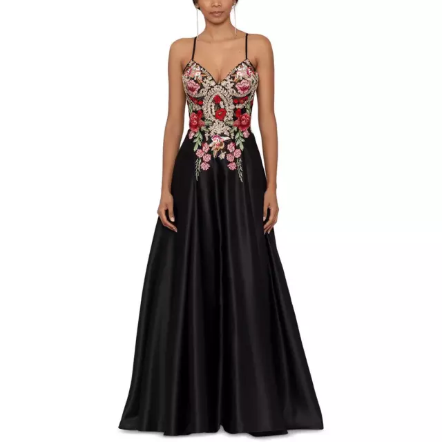 Blondie Nites Womens Black Satin Formal Evening Dress Gown Juniors 15 BHFO 1912