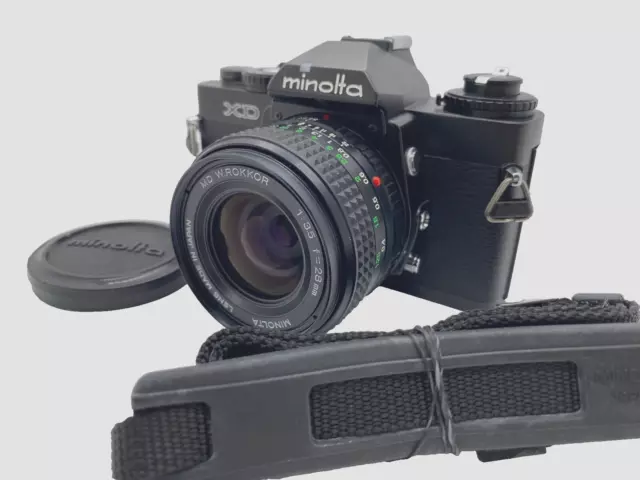 [Near MINT] Minolta XD Black 35mm SLR Film Camera w + MD 28mm f3.5 From JAPAN