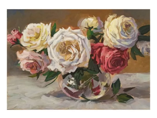 Pintura acrílica ORIGINAL Flores Rosas Arte de la pared Regalo para el hogar