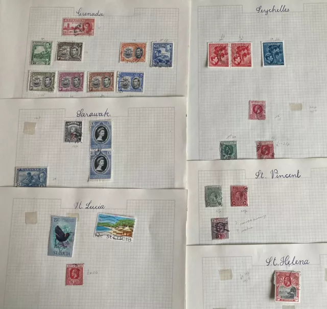 british commonwealth Island Colonies 26 Used stamps On Five Pages (lot 537)