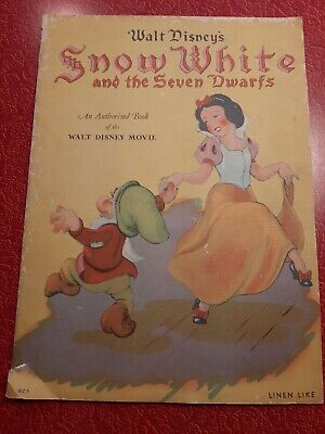 Large Vtg 1938 Walt Disney's Snow White & The Seven Dwarfs Linen Like Book #925