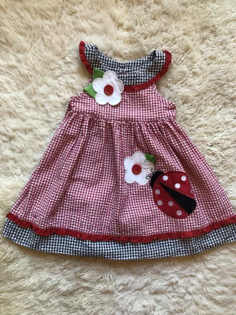 GOODLAD Lady Bug Seersucker Gingham Black & Red Checkered Dress Size 3T