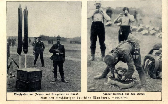 Wachtposten vor Fahnen und Kriegskasse Biwak bei deutschen Armeemanöver von 1911