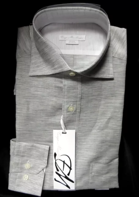 Enzo Mantovani Men's Dress Shirt XL Grey Long Sleeve Button Down Linen/Cotton