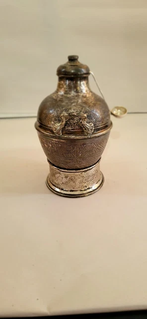 Antique Islamic ? Sterling Silver Double Handle Urn Vase RARE Vintage
