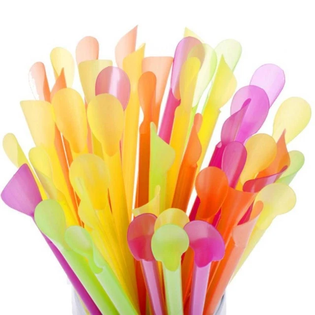 2000 Stück Löffel Trinkhalme Löffelhalme Bunt Bar Pub Slush