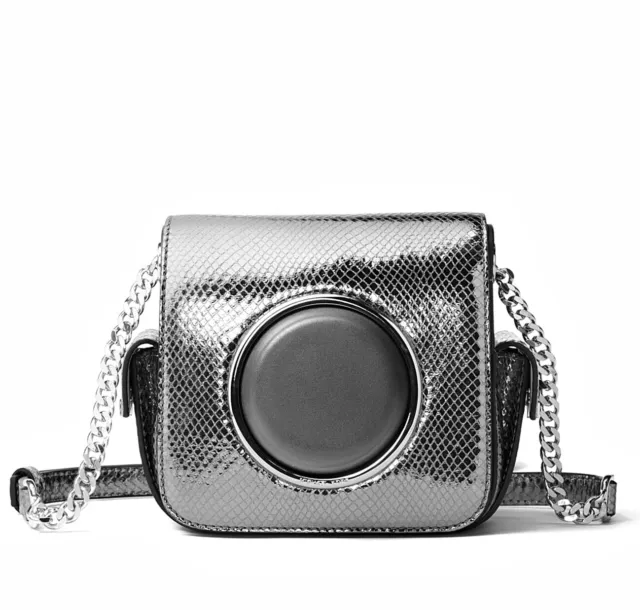 Michael Kors Sac en Bandoulière Scout Md Caméra Métallique Embossed Argent Neuf