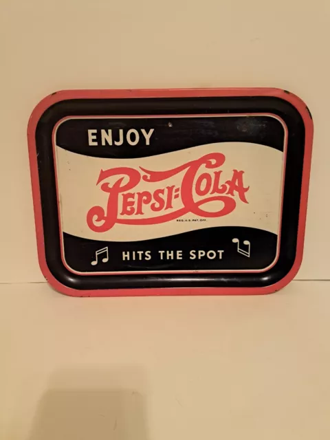 Rare 14" Vintage Pepsi-Cola "HITS THE SPOT" Advertising Metal Serving Tray