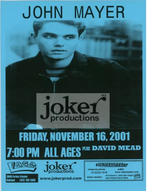 John Mayer Concert Poster Club Laga Pittsburgh, PA 2001