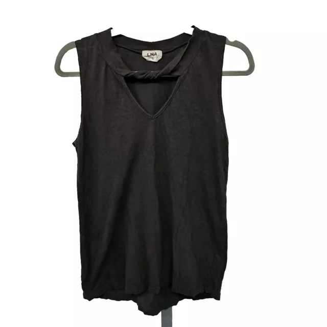 LNA Revolve Twist Neck Cut Out Tank Top Womens Size XS Jersey Washed Black