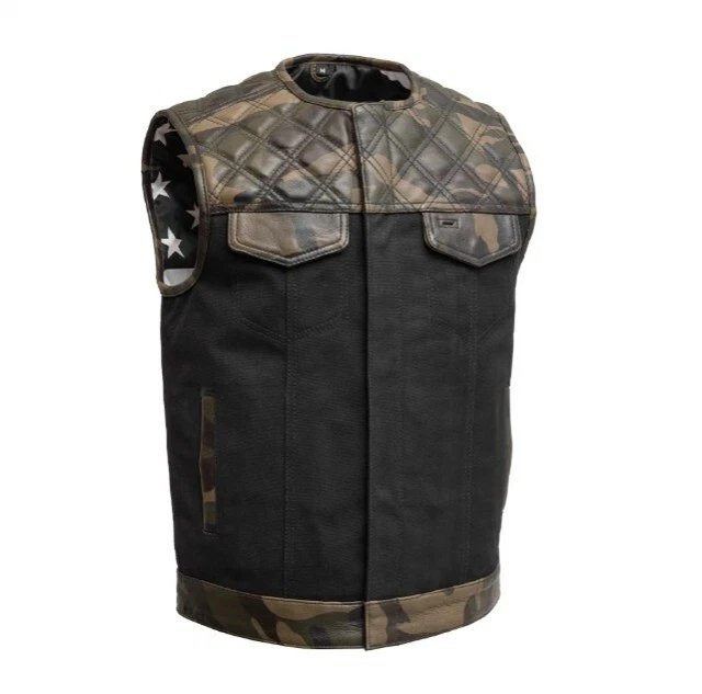 Gilet in pelle diamante trapuntato bandiera USA mimetico pelle camicetica