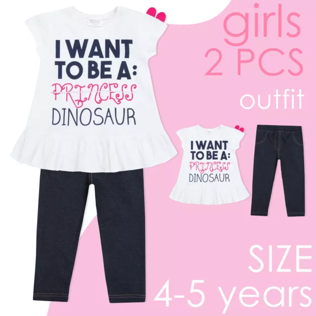 Kids Girls Summer Outfit Age 4-5 Years T Shirt and Leggings Frilled Short Sleeve