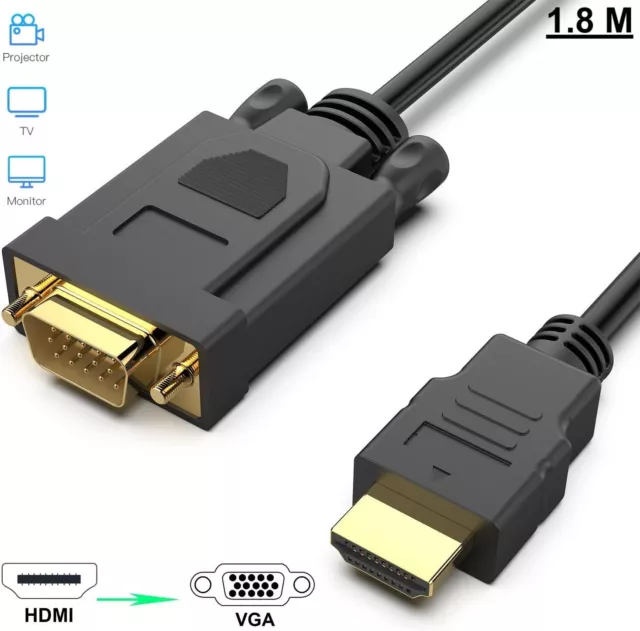 HDMI zu VGA Adapter-Kabel D-Sub 15 Pin 1080P Beamer Computer Monitor Laptop 1,8m