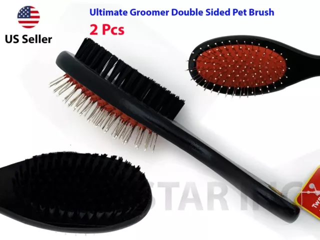 2x Double Sided PET BRUSH Dog Cat Hair Grooming Coat Comb Fur Cleaner Remover