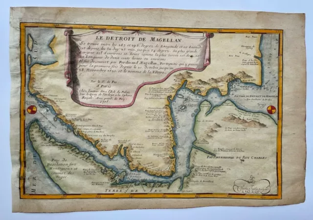 Strait Of Magellan 1705 Nicolas De Fer Unusual Antique Map 18Th Century