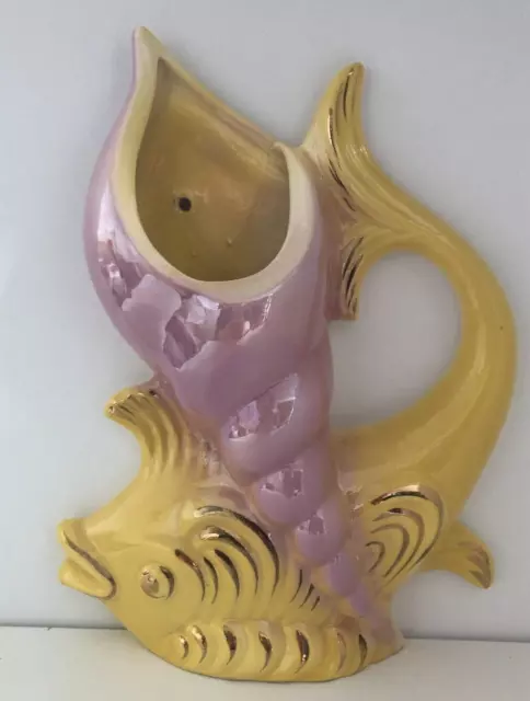 retro vintage 1950s KALMAR AACP Australian Pottery FISH SHELL  Wall / stand VASE