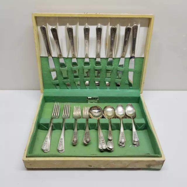 Wm A Rogers Oneida LTD Rosalie Pattern Silver Plated Flatware - 49 Pieces in Box