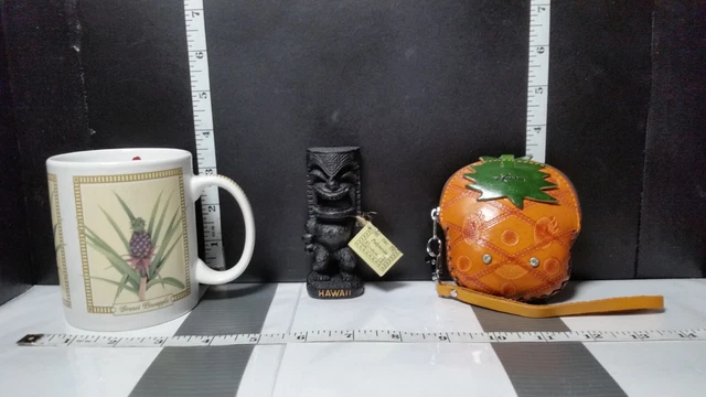 Hawaii Souvenir; Leather Pineapple Coin Purse, Love Tiki, Hilo Hattie Coffee Cup