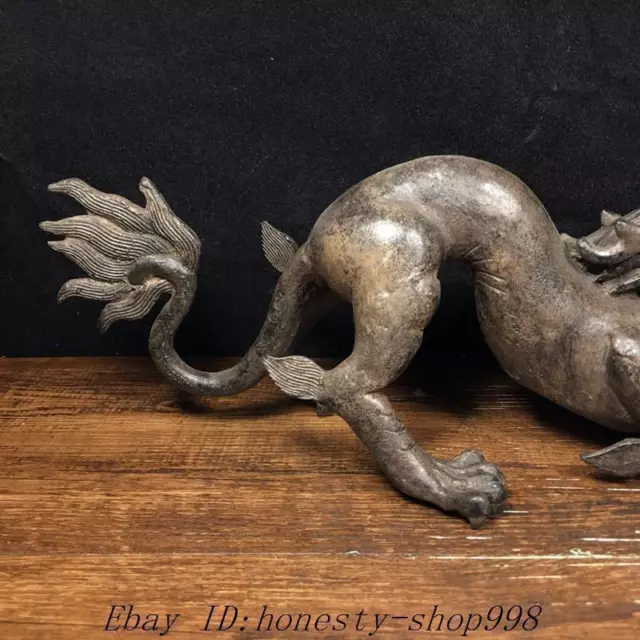 12.4'' Chinese Feng Shui bronze wealth Lucky Ancient Dragon loong dragon statue 2