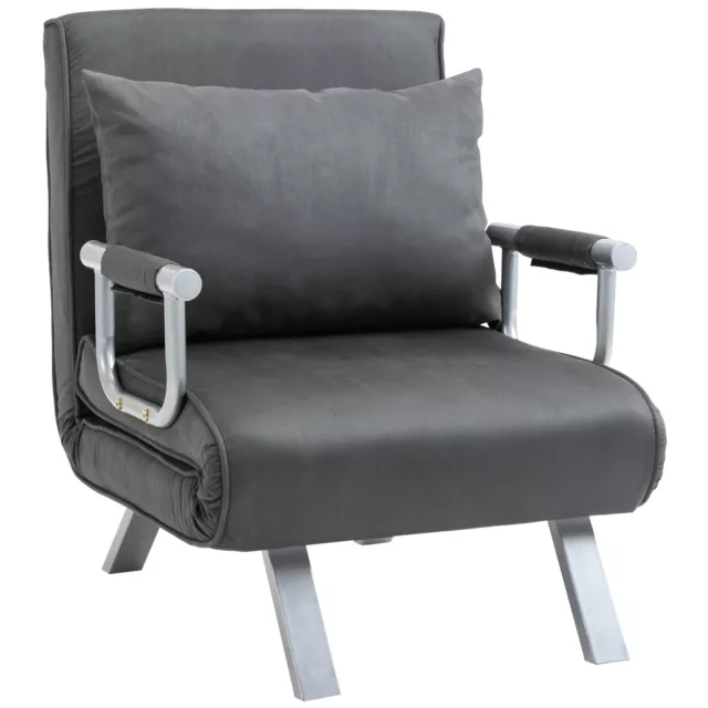 HOMCOM Sofa Bed Foldable Portable Armchair Sleeper Lounge with Pillow Dark Grey