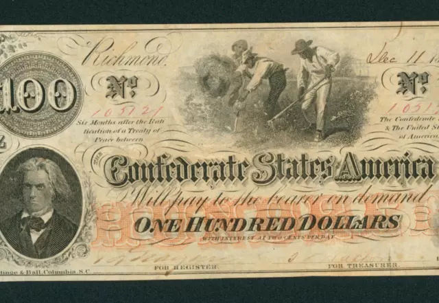 $100 1862 ((XF+/AU)) Confederate States of America - Richmond ** PAPER CURRENCY