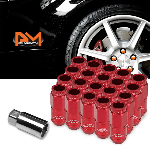 M12X1.5 RED JDM Open End Cone Wheel Rim Lug Nuts+Spline Locks+Key ...