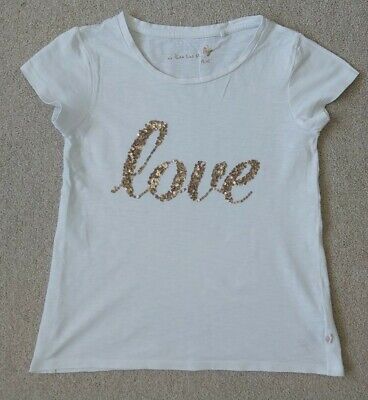 Next Girls Lovely White Sequined LOVE T.Shirt Age 8 In Good Condition as Shown