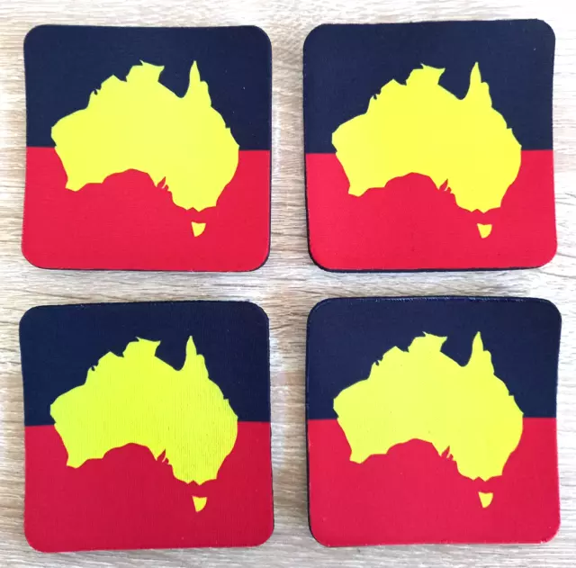 Aboriginal Flag Rubber Neoprene Coasters Man Cave Barware Australian