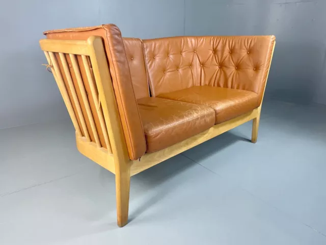 EB4764 Vintage Stouby Tan Leather Two Seat Sofa, Danish, Retro, Stickback. M2SS