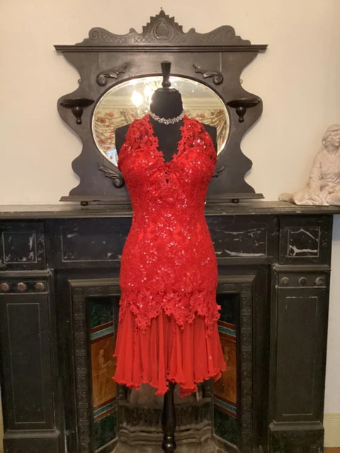 CAROLE LEE VINTAGE Couture Red Guipure Lace Wiggle Fishtail Dress Fit Uk 8  /10 125.50 - PicClick UK