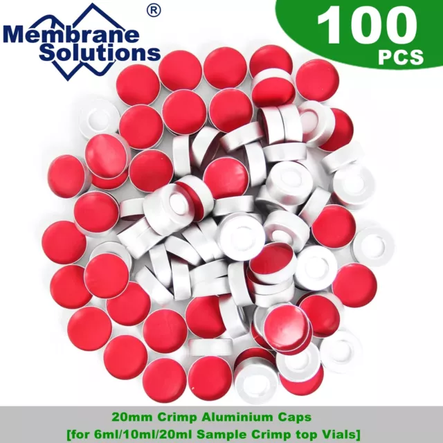 100pcs Lab Aluminium Caps PTFE+Silicone Septa 20mm Crimp Top for 6/10/20ml Vials