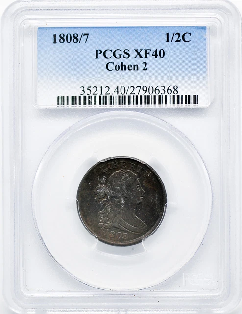 1808/7 Draped Bust 1/2C Pcgs Xf 40 Bn