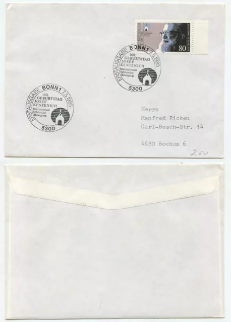 08617 - número de mi 1252 - Carta de primer día, FDC - Josef Kentenich - Bonn, 7.5.1985