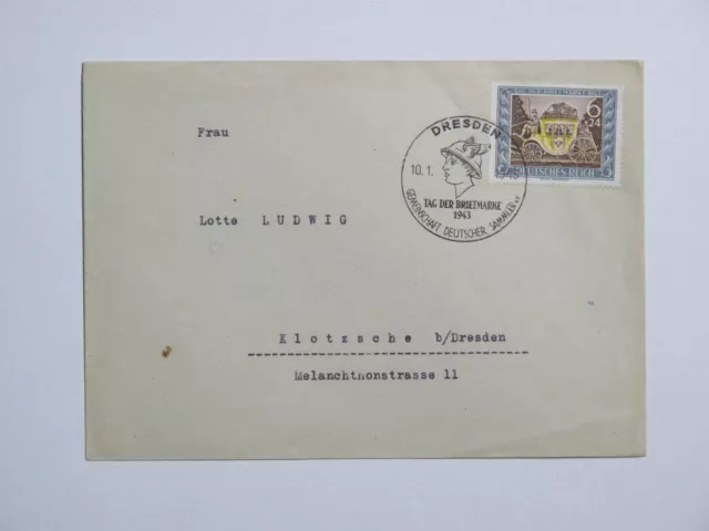 (v484) DR 828  FDC mit  ESST  Dresden 1943 Tag der Briefmarke