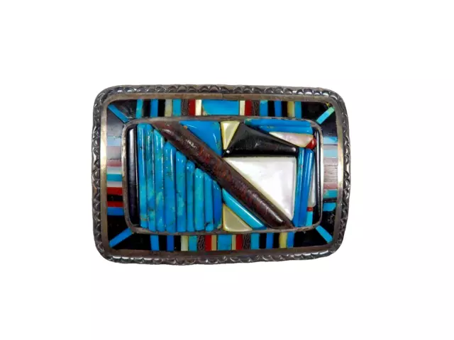 Vintage Wayne Paquin Native American Zuni Sterling Silver Turquoise Belt Buckle