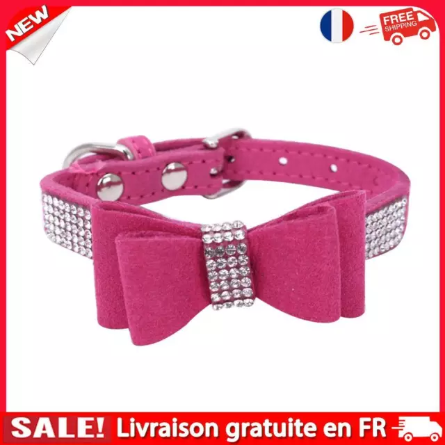 Fashion Pet Rhinestones Collar Adjustable Dog Collars Neck Ring (Rose Red XS)