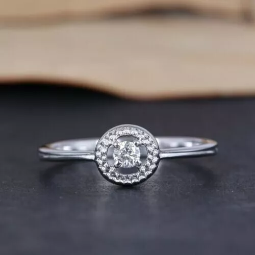 Bague de fiançailles de mariage Halo Moissanite Solitaire Halo, coupe ronde...