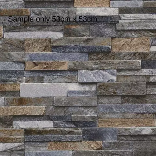 Stone Brick Effect Wallpaper 3D Vinyl Textured Grey Bronze Brown Blue SAMPLE