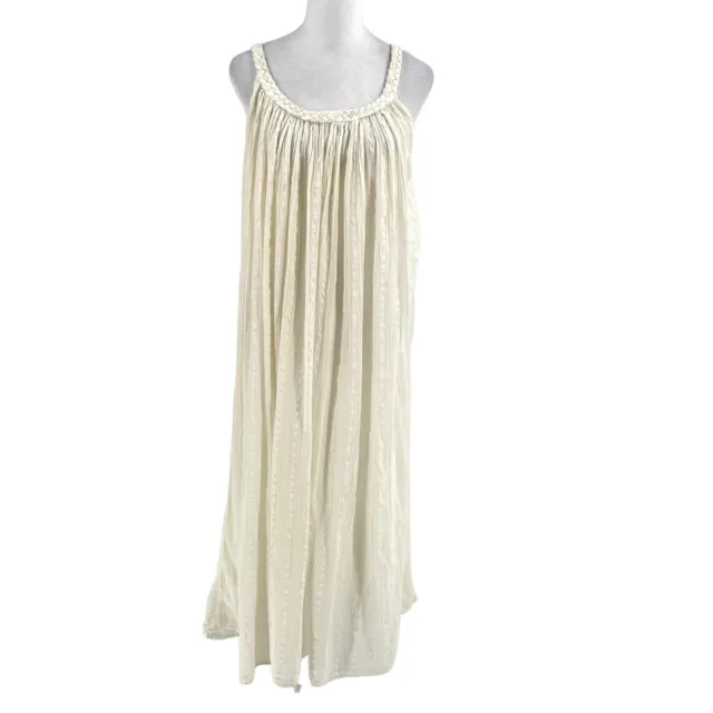 Vintage Grecian Goddess Cotton Gauze Braided-Neck Maxi Dress Ivory size Medium
