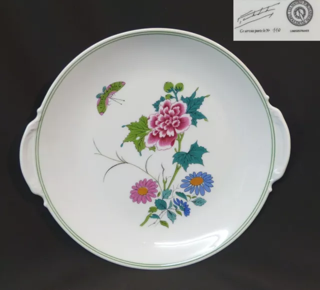 A11 1975 Porcelaine fine Limoges plat à oreilles 28cm650g vieux chine pivoine