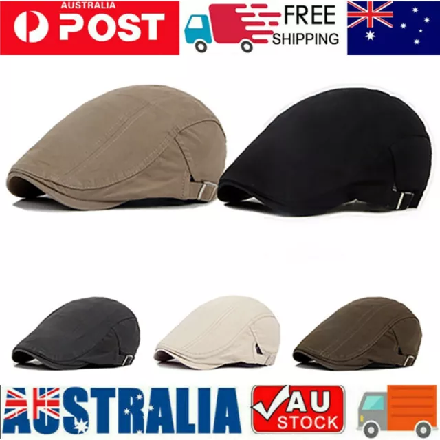 Men Casual Classic Solid Color Flat Cabbie Newsboy Ivy Hat Cotton Sun Beret-Cap